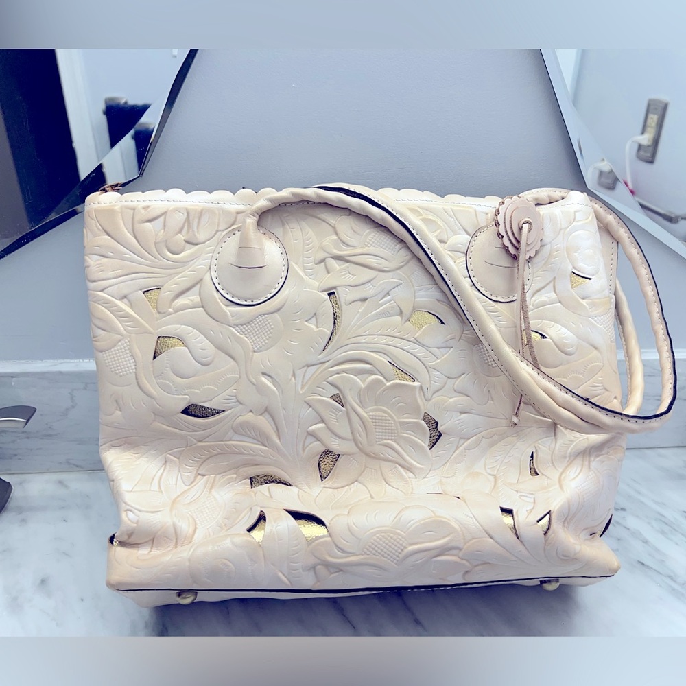 Patricia Nash Adeline Cutout Tooled Large Leather Shopper Tote - Preowned